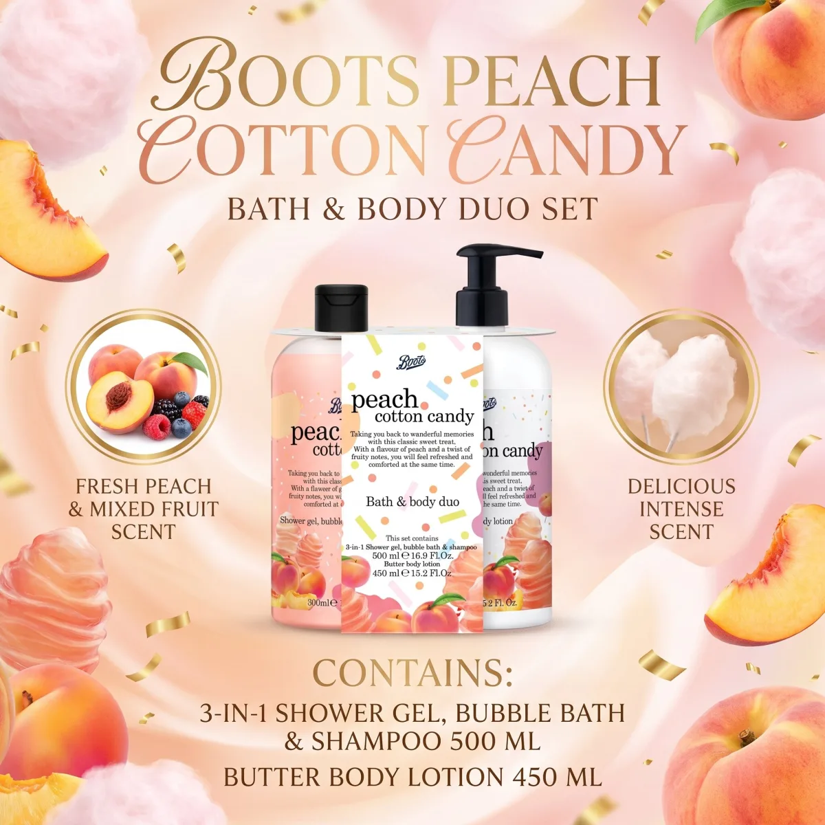 Boots Peach Cotton Candy Bath & Body Duo Set